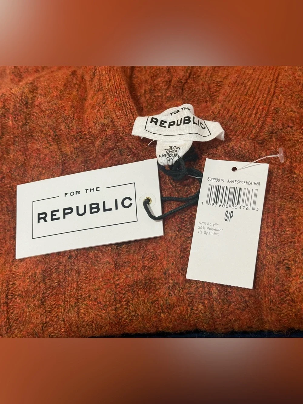 For The Republic Apple Spice Heather Hooded Knit Sweater Size S/P NWT